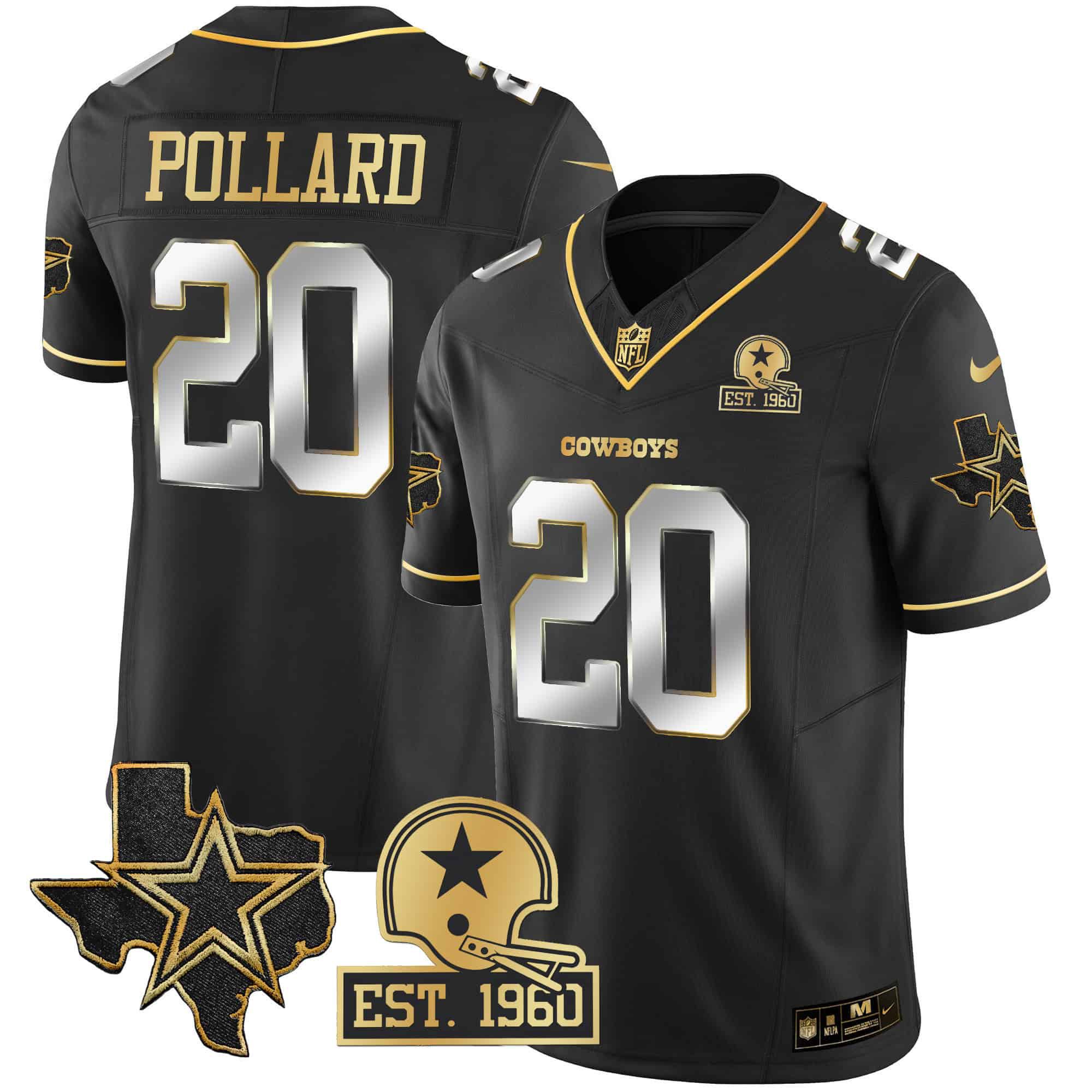 Men Dallas Cowboys #20 Pollard Black Gold 2024 Nike Patch Vapor NFL Jersey style 2